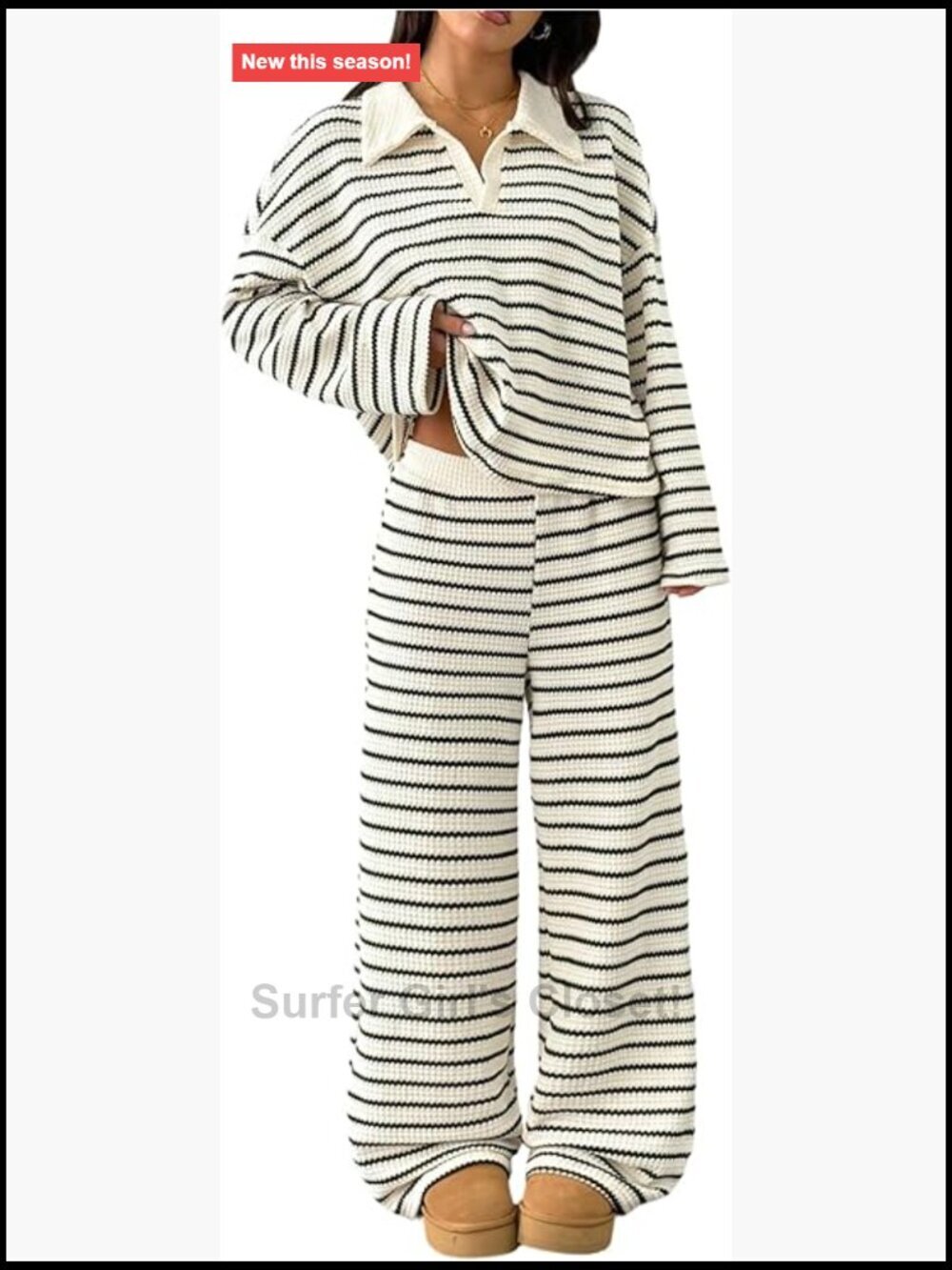 Striped Lounge Set 2 Piece Matching Set Long Sleeve Shirt Wide Leg Pants